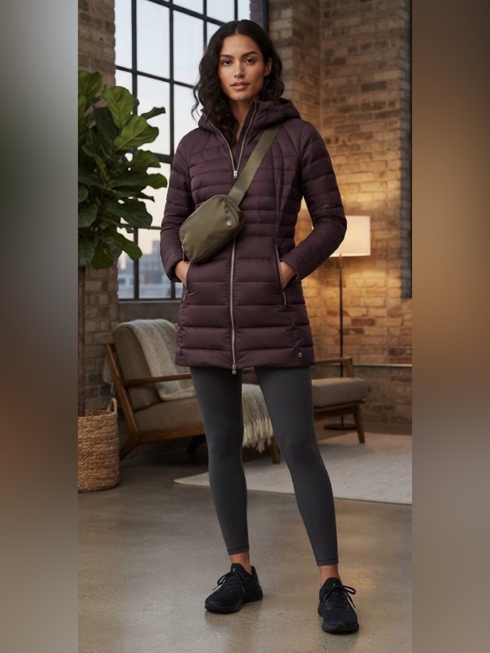 lululemon athletica Quilted Hooded Puffer Coat in Dark cherry